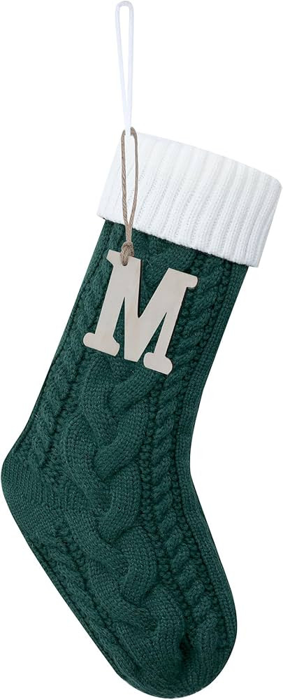 Sxmder 19 Inches Personalized Green Cable Knitted Christmas Stockings, Large Knitted Christmas St... | Amazon (US)