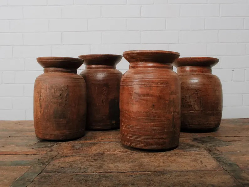 Primitive Hand-Carved Wooden Milk Pot | Rustic Farmhouse Vase | Etsy (Global)