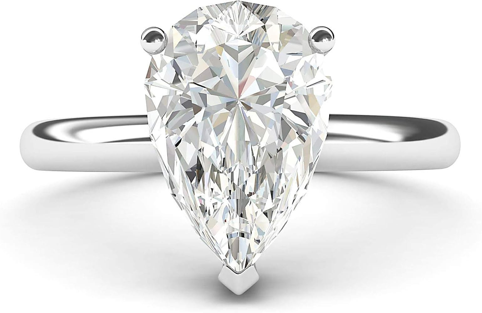 Sterling Silver 8x12mm Simulated Pear-shaped Diamond Engagement Ring Domed Band Promise Bridal Ri... | Amazon (US)