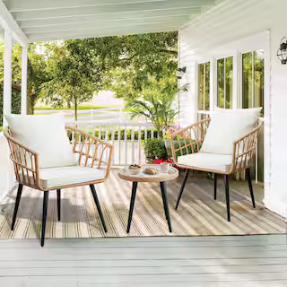 JUSKYS Bohemian 3-Piece Wicker Patio Conversation Set with Beige Cushions AHOY3001 - The Home Dep... | The Home Depot