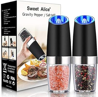 Gravity Electric Pepper and Salt Grinder Set, Adjustable Coarseness, Battery Powered with LED Lig... | Amazon (US)