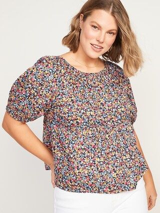 Floral-Print Puff-Sleeve Babydoll Top for Women | Old Navy (US)