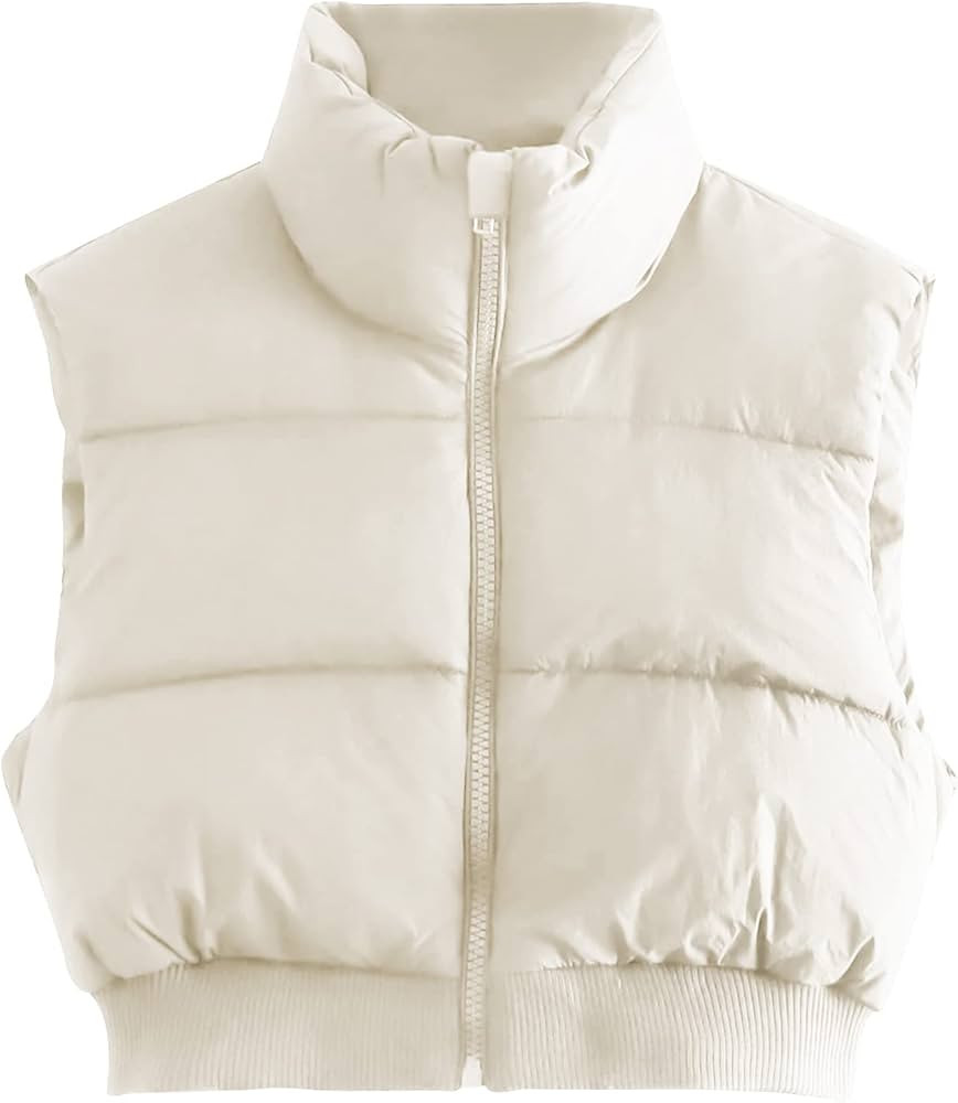 Wyeysyt Women's Cropped Puffer Vest Lightweight Sleeveless Padded Vest Winter Warm Stand Collar Gile | Amazon (US)