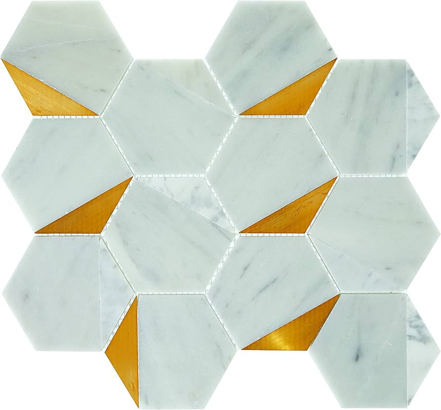 Daltile Lavaliere Natural Stone Illusionary Mosaic in Honed Alluring White with Brass (5 PC per C... | Amazon (US)