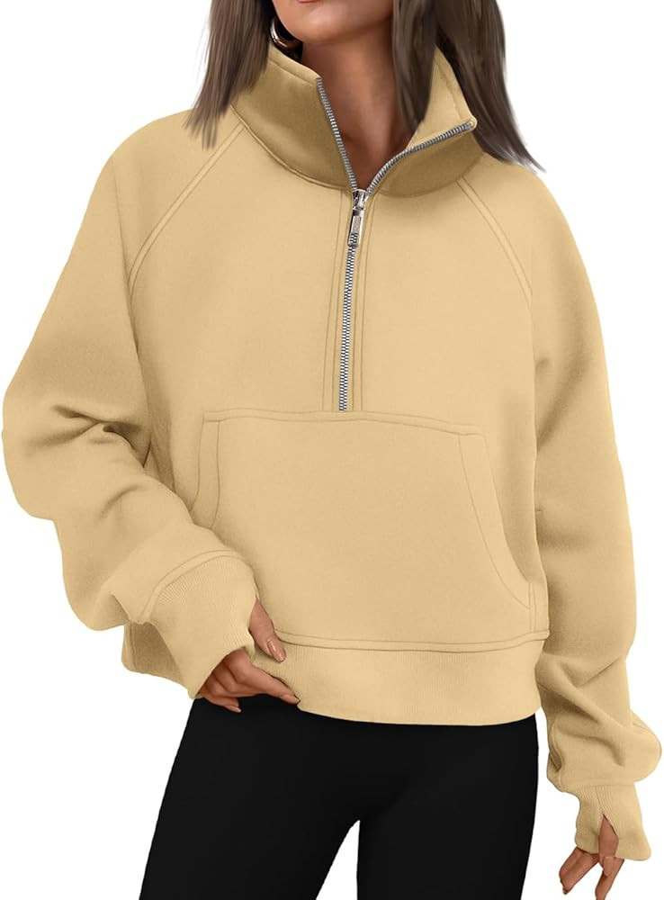 Sweatshirt for Womens Fall Fashion 2024 Half Zip Cropped Sweatshirt Pullover Fleece Quarter Zip H... | Amazon (US)