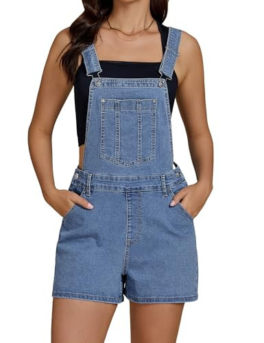 luvamia Womens Denim Shorts Overalls Denim Shortalls Women Blue Jean Shorts Rompers for Women Womens Jean Overall Shorts Lakeside Blue Size Medium Size 8 Size 10 | Amazon (US)