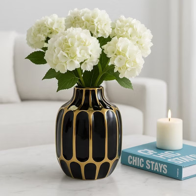 Elegant Ceramic Vase for Living Room Decor and Home Decor Accent - Modern Decorative Flower Vase for Room, Bedroom, or Office Desk - Black, 8" | Target