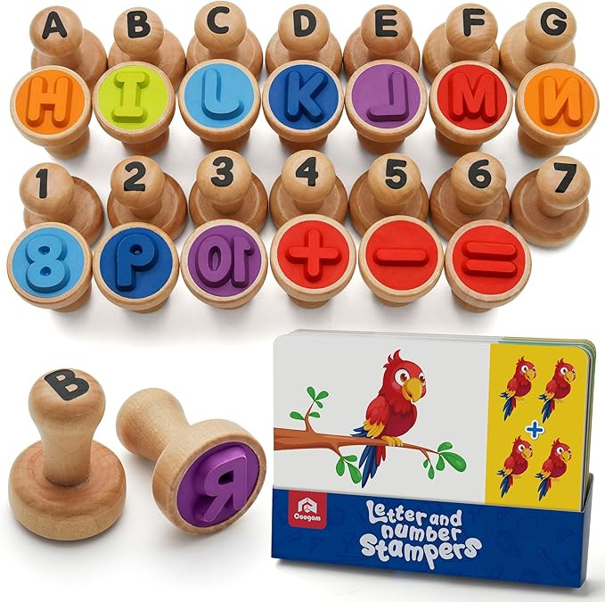 Coogam Wooden Alphabet Number Stamp Flashcard, ABC Spelling Letter Stampers and Mathematics Learn... | Amazon (US)