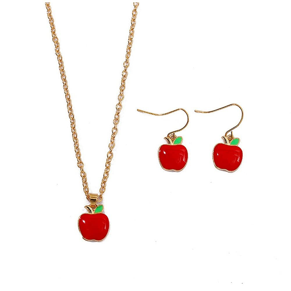 Red Apple Necklace Earrings Set for Women Red Enamel Fruit Acrylic Green Apple Dangle Eearrings S... | Amazon (US)