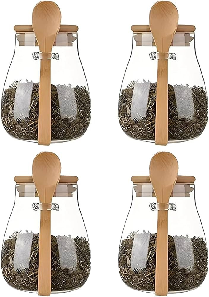 Airtight glass jar storage container with bamboo lid Set of 4, wide mouth, leak-proof, With a spo... | Amazon (US)