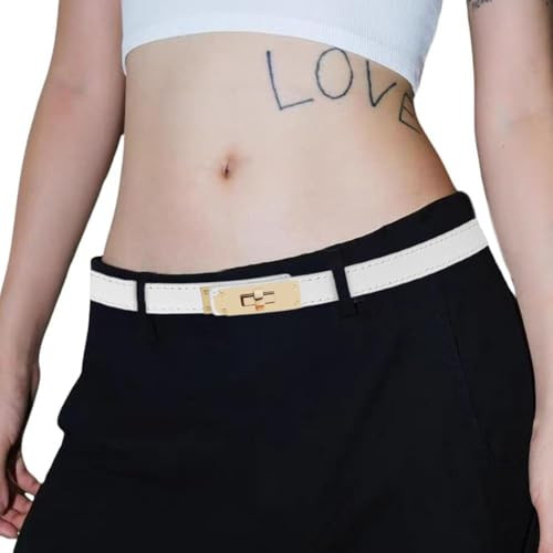 ZminRN Belts for Women Belt for Jeans for Dress Women's Belts Dupe Doop White Belt Women Leather Belt Waist Belt Fashion Accessories, White/Gold | Amazon (US)
