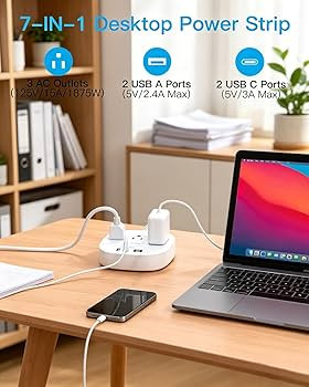 22.5W/4.5A Surge Protector Power Strip for Travel, 3 Outlets with 4 USB Ports (2 USB C), Flat Plu... | Amazon (US)