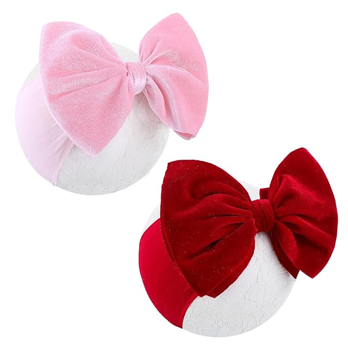 YanJie Headbands, 6" Red Pink Velvet Hairband, Handmade Valentine's Day Baby Hair Accessories, On... | Amazon (US)