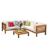Christopher Knight Home Oana Outdoor Wooden Sectional Set with Cushions, 4-Pcs Set, Teak Finish / Be | Amazon (US)