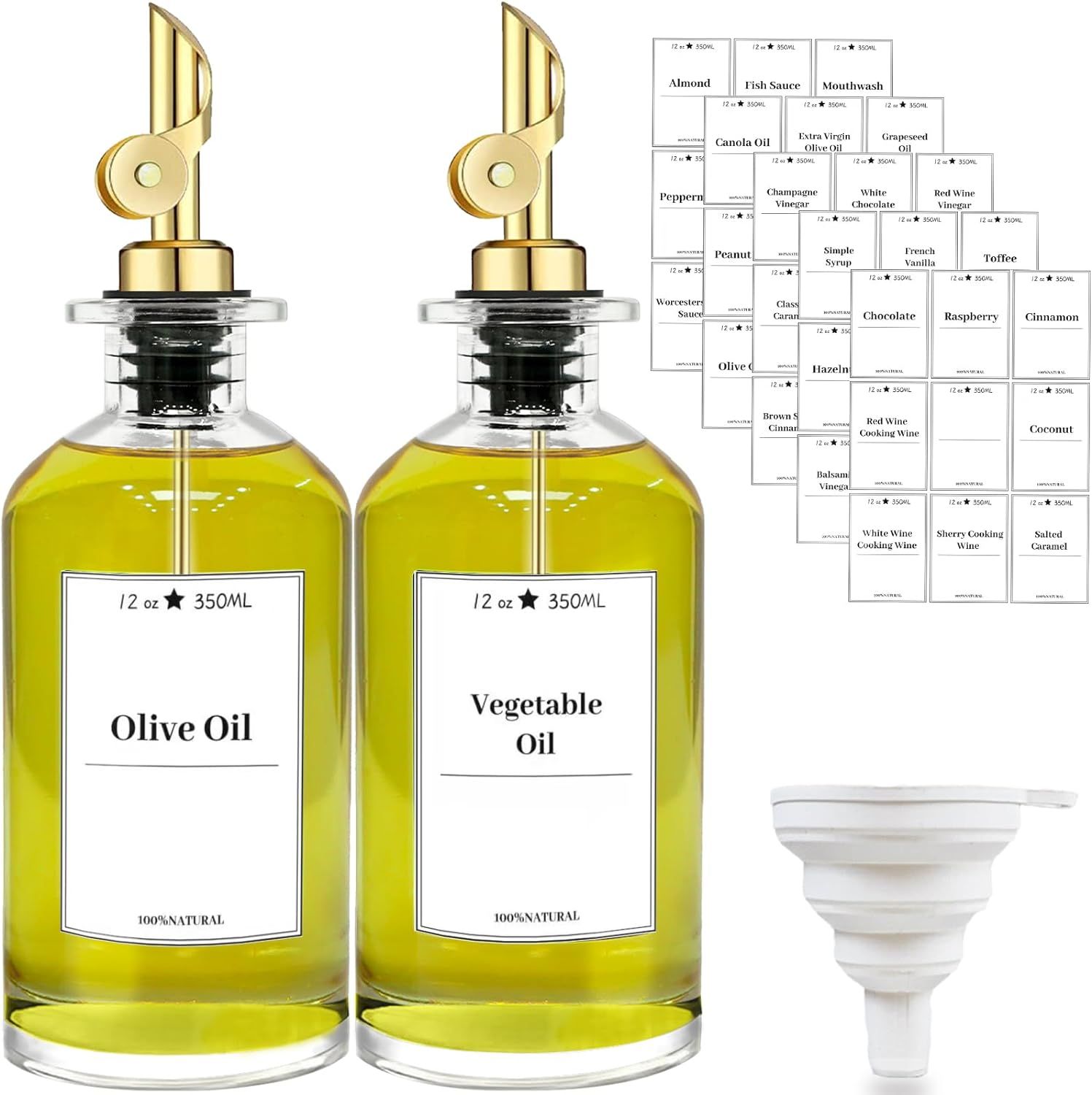 Olive Oil Dispenser Bottle for Kitchen, Glass Cooking Oil and Vinegar Dispenser Set, Olive Oil Co... | Amazon (US)