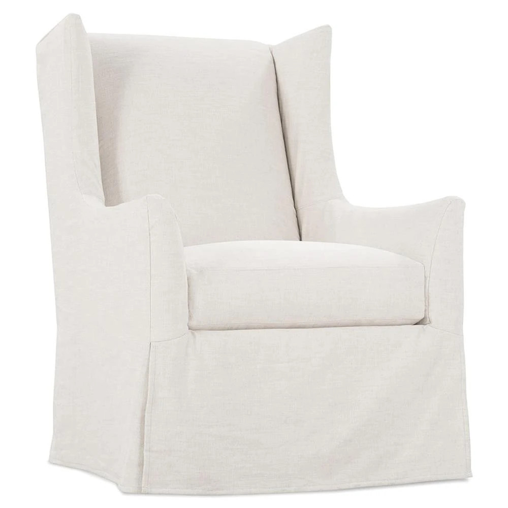 Heidi French White Performance Cushion Slipcovered Wingback Swivel Glider Chair | Kathy Kuo Home