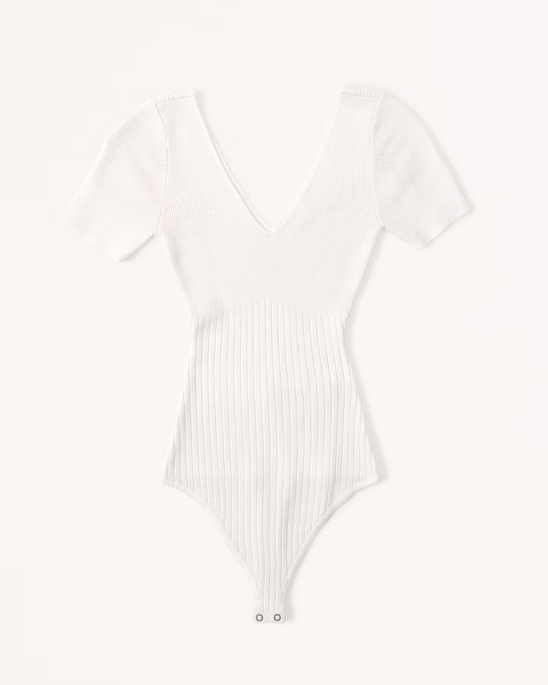 Short-Sleeve V-Neck Sweater Bodysuit | White Bodysuit Outfit | Abercrombie Tops Outfits | Abercrombie & Fitch (US)