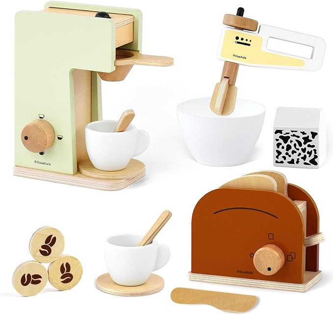 Kids Coffee Maker Playset,Wooden Toy Toaster,Toy Mixer,3-in-1 Kids Kitchen Playset,Pretend Play K... | Amazon (US)