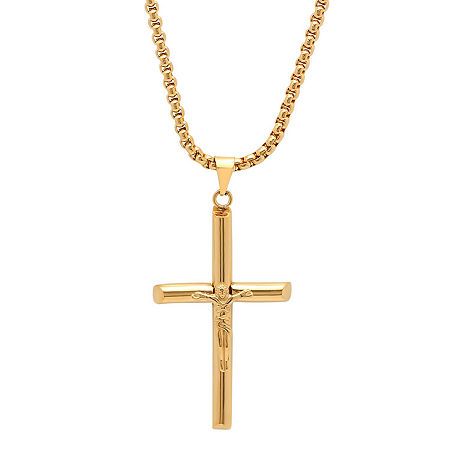 Steeltime Mens 18K Gold over Stainless Steel Cruifix Cross Pendant Necklace, One Size | JCPenney