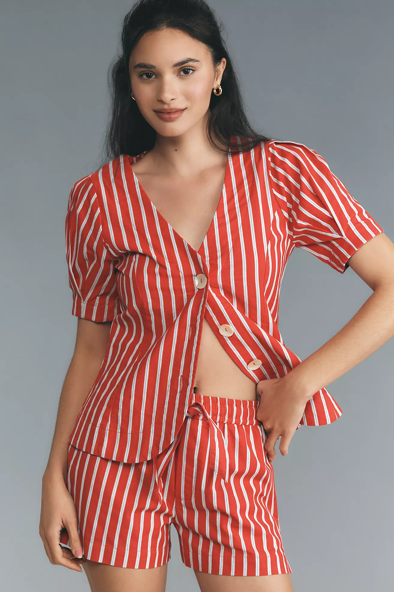 Damson Madder Shell Linen Blend Puff-Sleeve Blouse | Anthropologie (US)