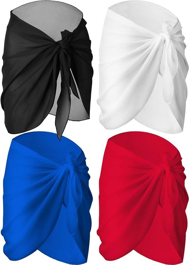 4 Pieces Women Chiffon Short Sarongs Cover Ups Beach Swimsuit Wrap Skirt, 4 Colors | Amazon (US)