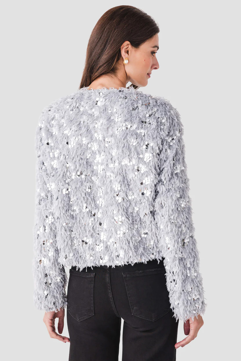 En Creme Sequin Feather Cardigan | Social Threads