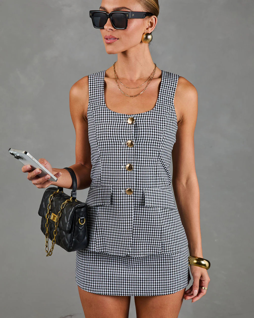 Chic Control Vested Linen Blend Gingham Mini Dress | VICI