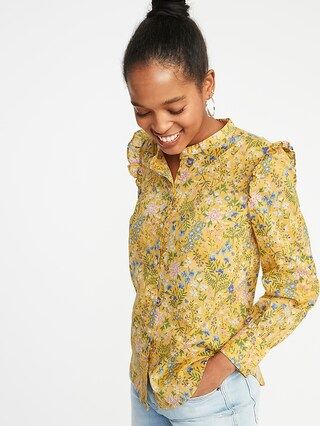 Ruffled-Shoulder Floral-Print Shirt for Women | Old Navy US