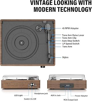 Vinyl Record Player Turntable with Built-in Bluetooth Receiver & 2 Stereo Speakers, 3 Speed 3 Siz... | Amazon (US)