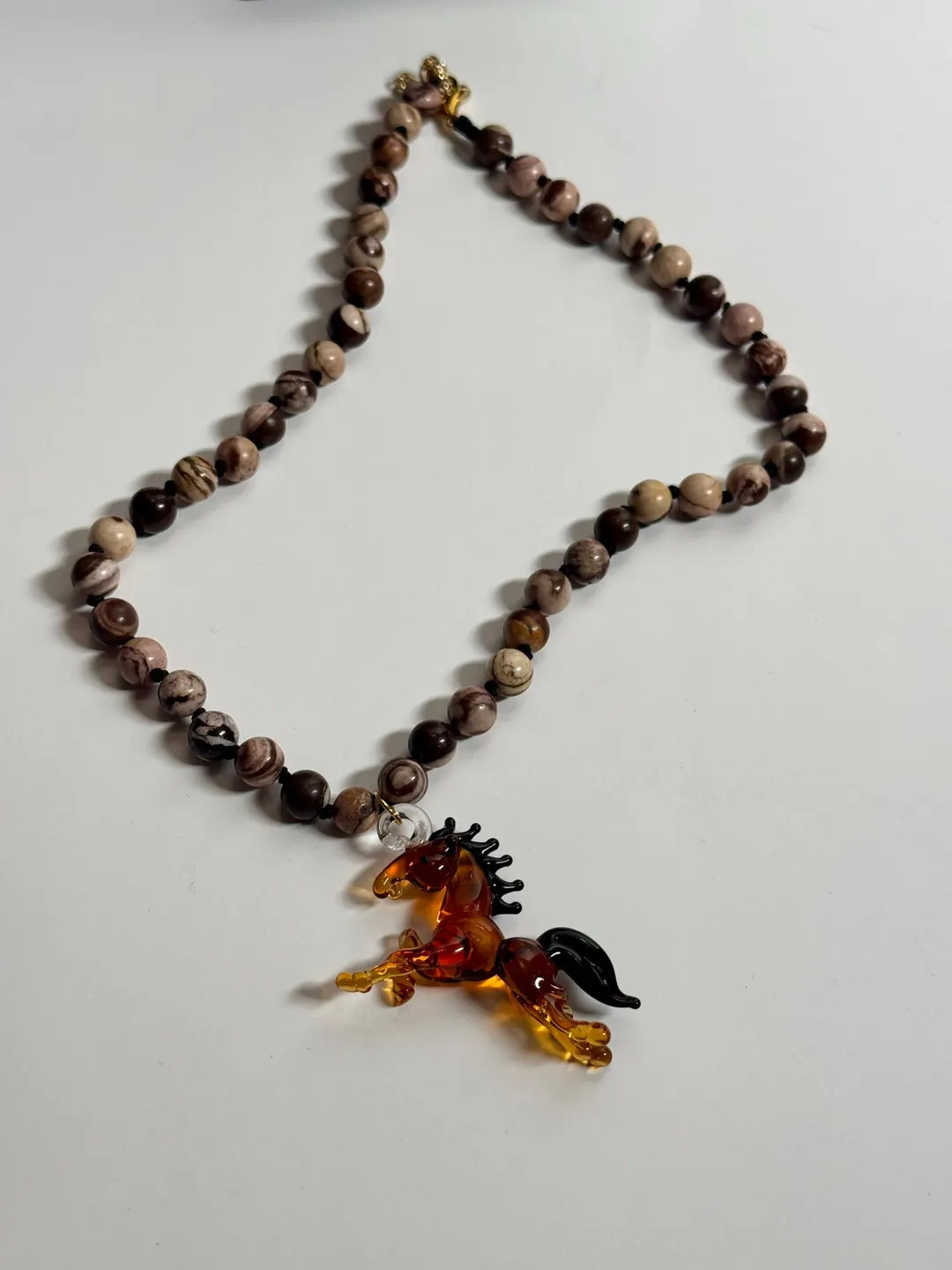 Lampwork Glass Horse Charm Necklace with Zebra Jasper Beads - “Running Wild” Necklace | Etsy (US)