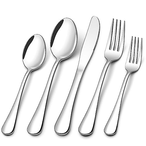 60 Piece Silverware Set for 12, Stainless Steel Flatware Set Tableware Set Inculde Forks Knives Spoons, Mirror Polished Cutlery Set for Home Kitchen and Restaurant Party, Dishwasher Safe | Amazon (US)