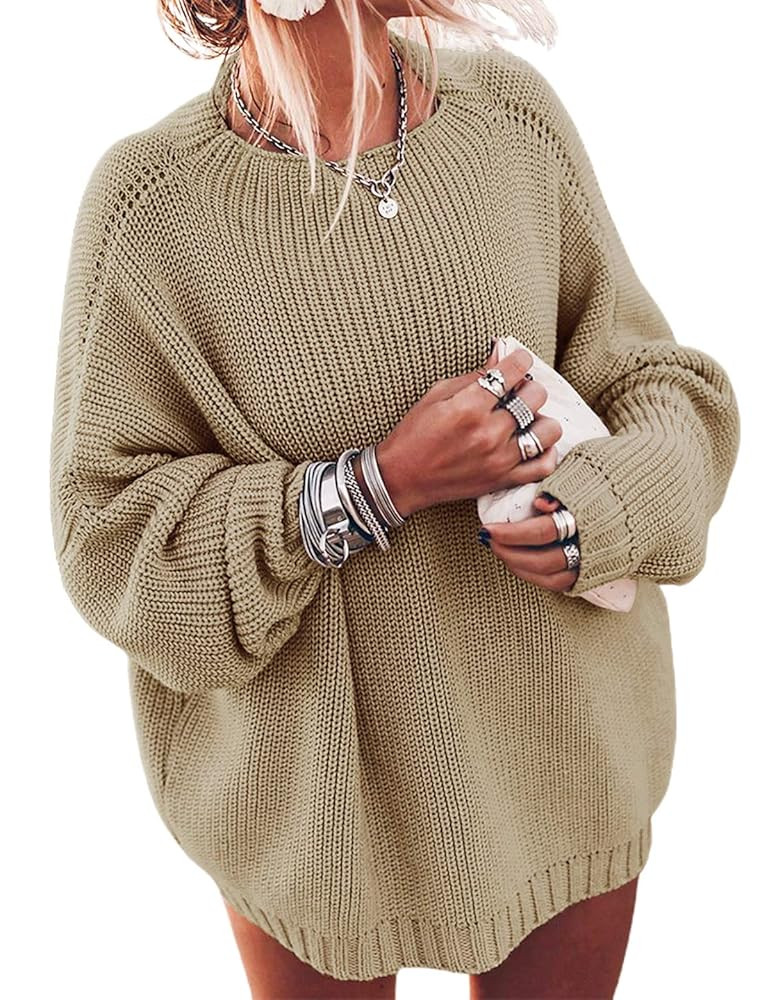 Ugerlov Women's Oversized Sweaters Batwing Sleeve Mock Neck Jumper Tops Chunky Knit Pullover Swea... | Amazon (US)