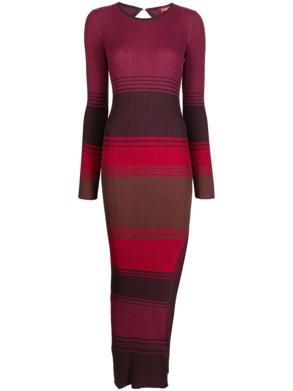 STAUD Edna Striped Knitted Midi Dress - Farfetch | Farfetch Global