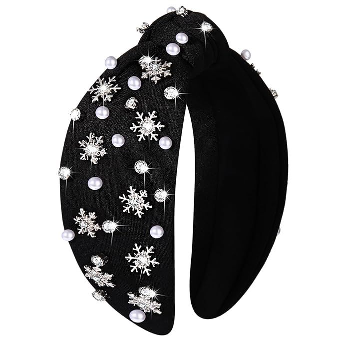 Christmas Headband for Women Rhinestone Snowflake Headband Embellished Crystal Pearl Knotted Head... | Amazon (US)