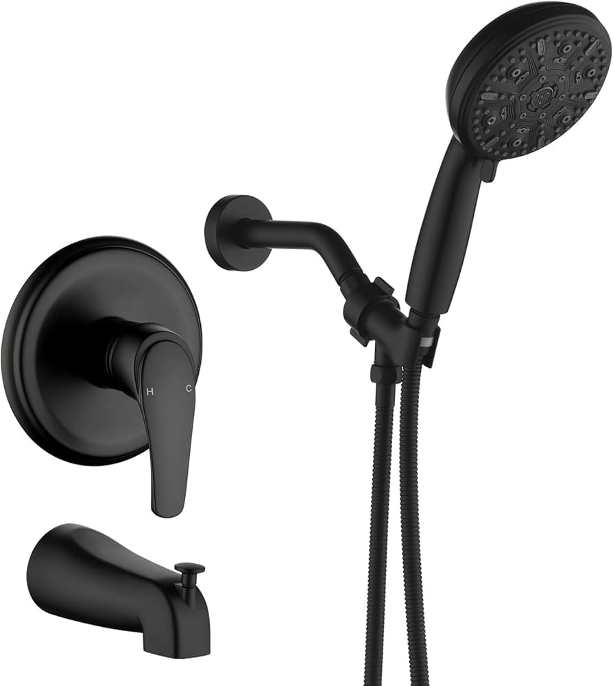 VIKASI Tub Shower Faucet Set with 10 Spray Handheld Shower Matte Black Shower Head and Handle Set... | Amazon (US)