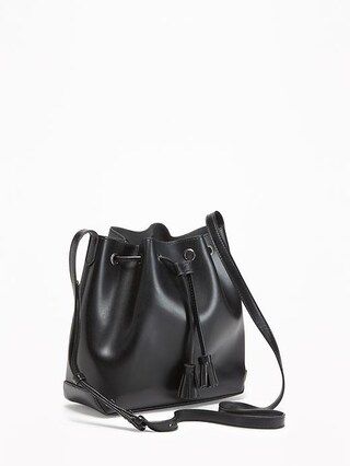 Old Navy Womens Faux-Leather Drawstring Bucket Bag For Women Black Size One Size | Old Navy US