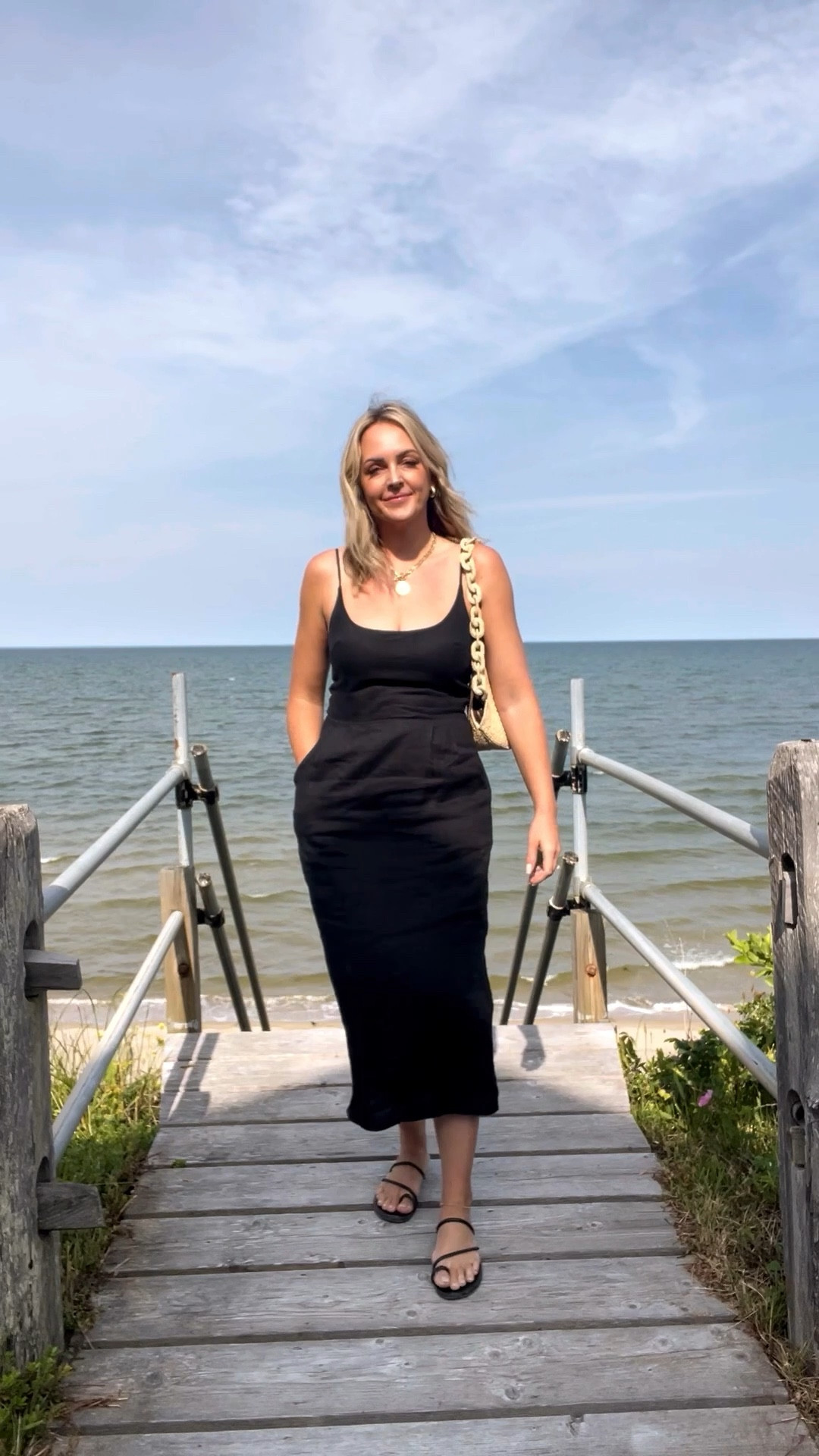 Linen midi dress by Quince - fit is TTS (wearing small)