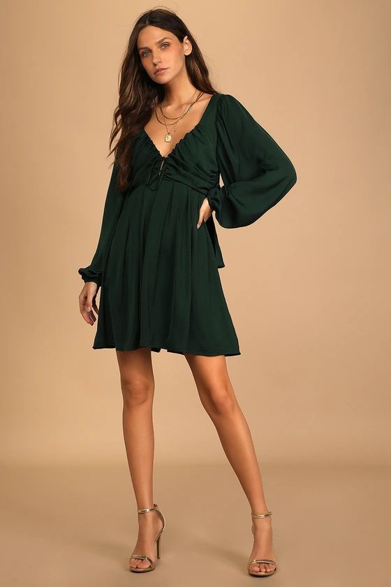 Forever Tied to You Emerald Green Satin Tie-Back Mini Dress | Lulus (US)