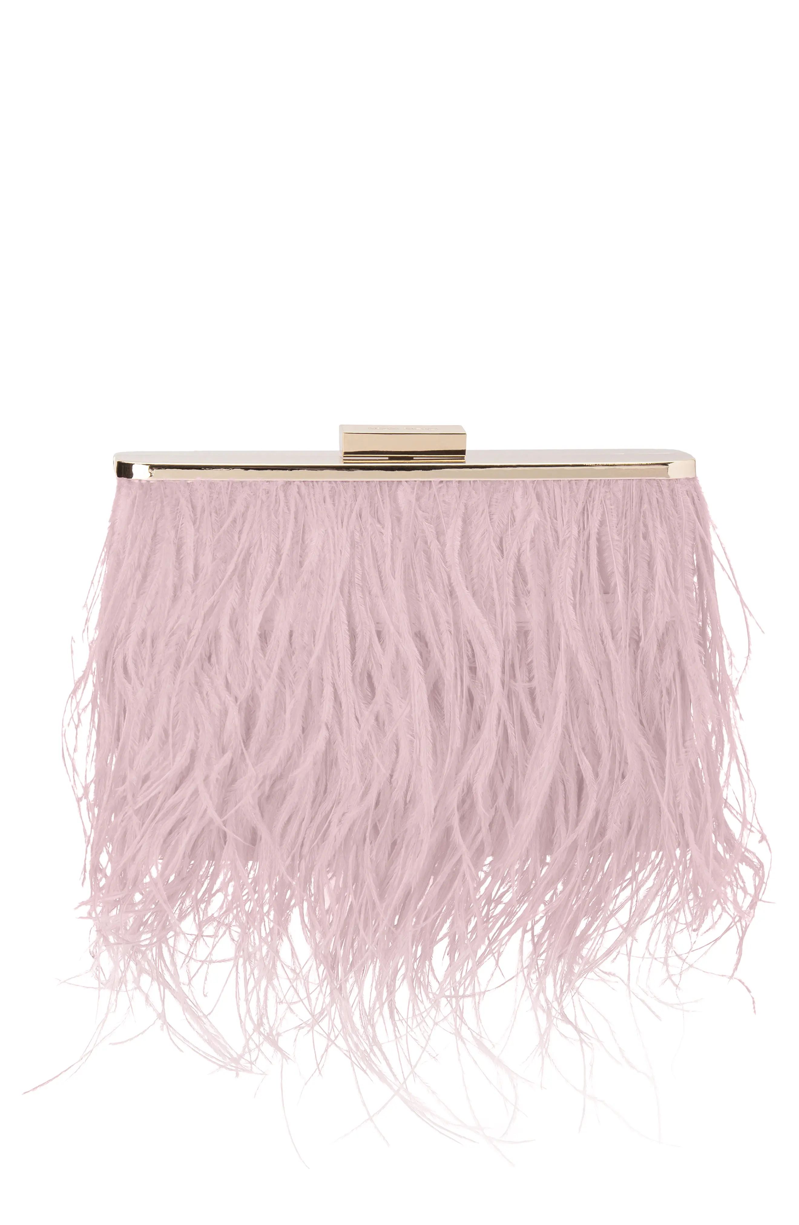 Olga Berg Ostrich Feather Embellished Clutch in Blush at Nordstrom | Nordstrom