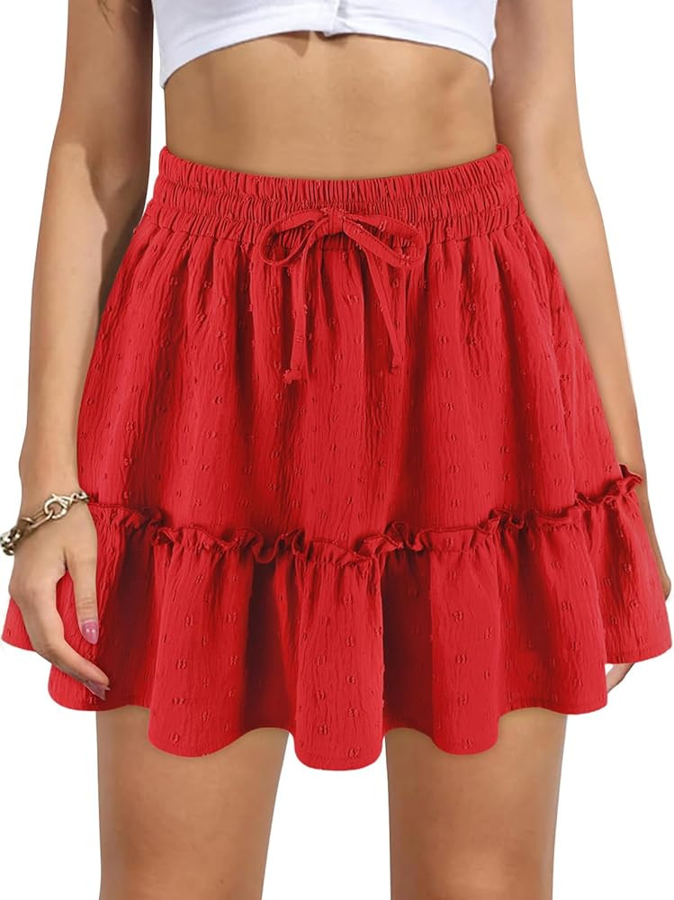 Women's High Waist Ruffle Mini Skirt Built in Shorts A Line Flowy Boho Skirt with Pockets | Amazon (US)