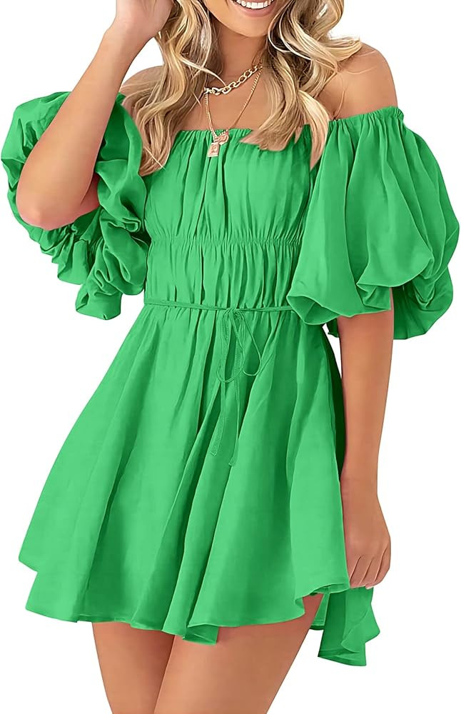 Pretty Garden Womens Short Puff Sleeve Casual A Line Ruffle Summer Dress | Amazon (US)