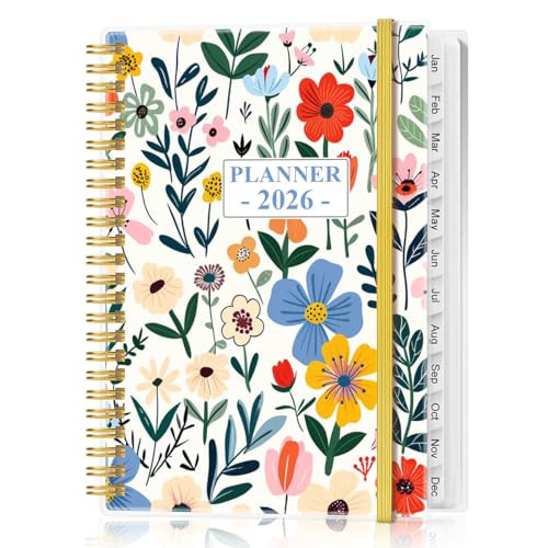 2026 Planner - Planner 2026 from January 2026 - December 2026, Weekly & Monthly Planner Spiral Bound with 12 Monthly Tabs, Inner Pocket, 6.4" x 8.5", Flower-B | Amazon (US)