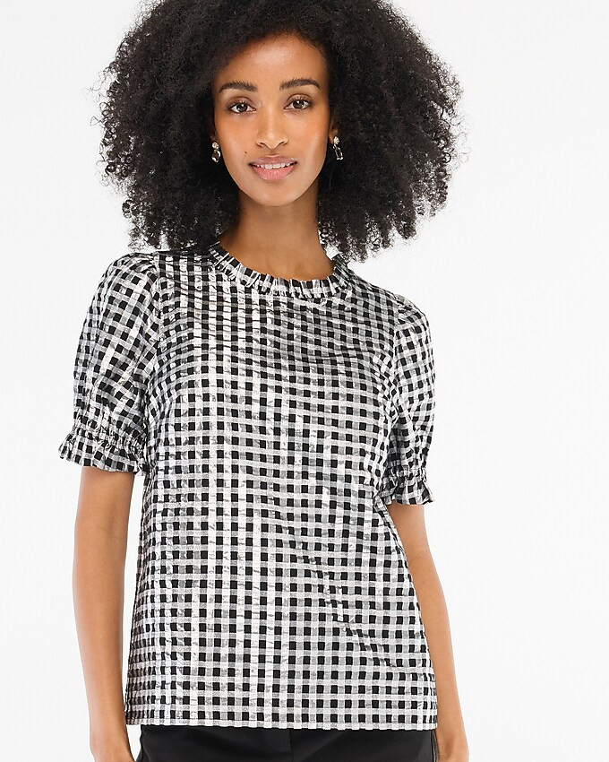 Shiny gingham puff-sleeve top | J.Crew Factory