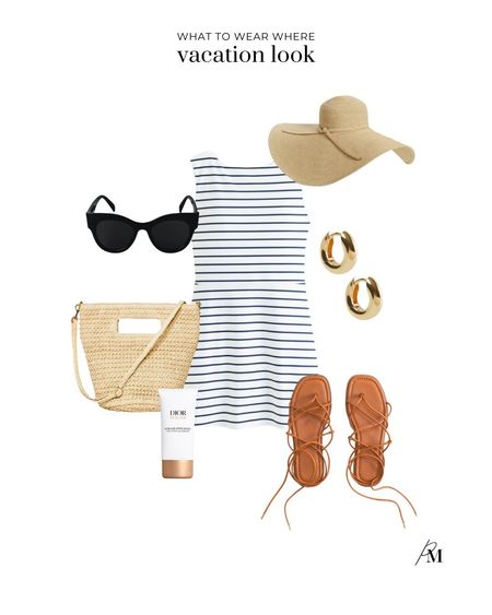 What to wear on vacation - Abercrombie dress and strapy sandals. Straw tote and sunglasses from Target. 

#LTKswim #LTKtravel #LTKstyletip