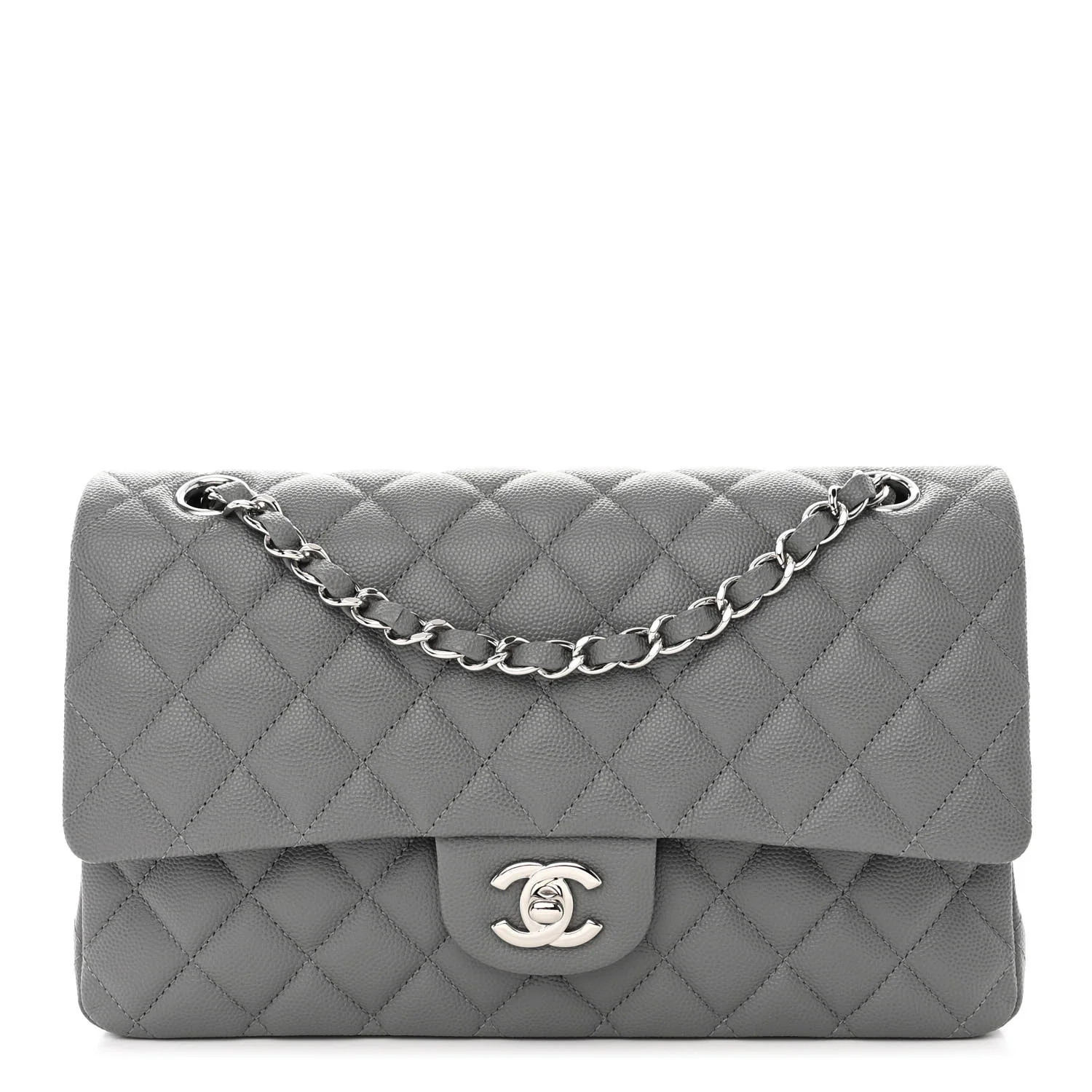 Caviar Quilted Medium Double Flap Grey | FASHIONPHILE (US)