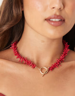 ASOS DESIGN faux stone chipping necklace in red with t-bar detail | ASOS (Global)