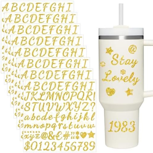 8Sheets Glitter Letter Stickers for Water Bottles,Alphabet Sticker, Gold | Vinyl Letter Stickers,... | Amazon (US)