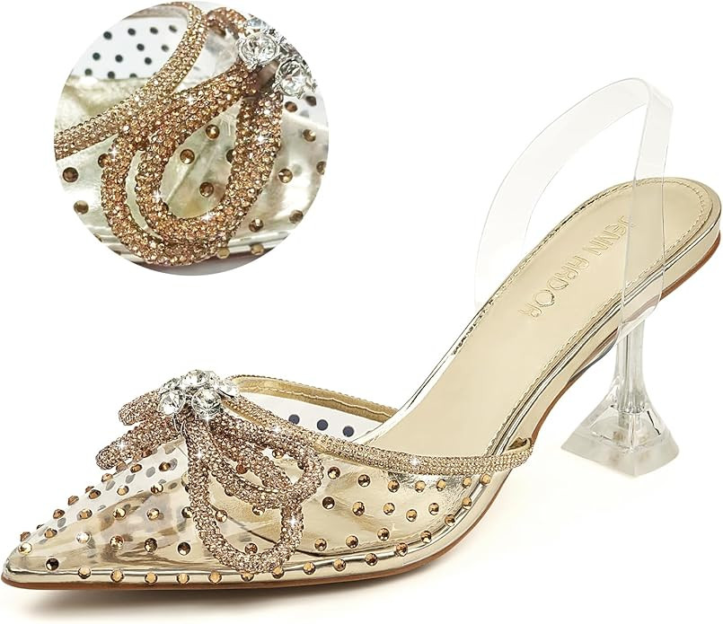 JENN ARDOR Women’s Heels for Bride Sparkly Low Heels Slingback Pumps 3.4 inch Clear Kitten Heel... | Amazon (US)