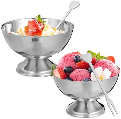 DOITOOL Stainless Steel Ice Cream Bowls Dessert Bowls Cups Mini Round Footed Ice Cream Cup for Sa... | Amazon (US)