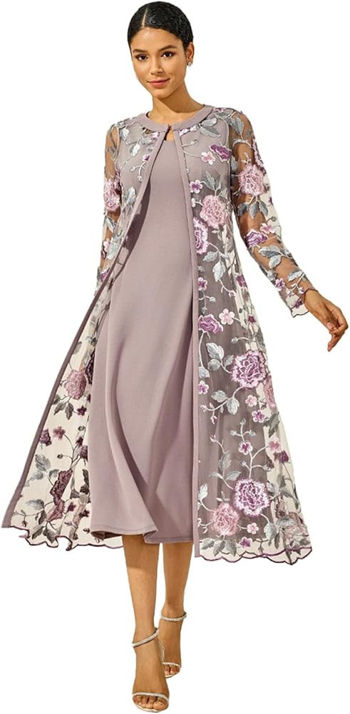 Women's Maxi Dresses 2 Piece Outfit Wedding Guest Cocktail Tea Party Dress Ruffle Lace Floral Cas... | Amazon (US)